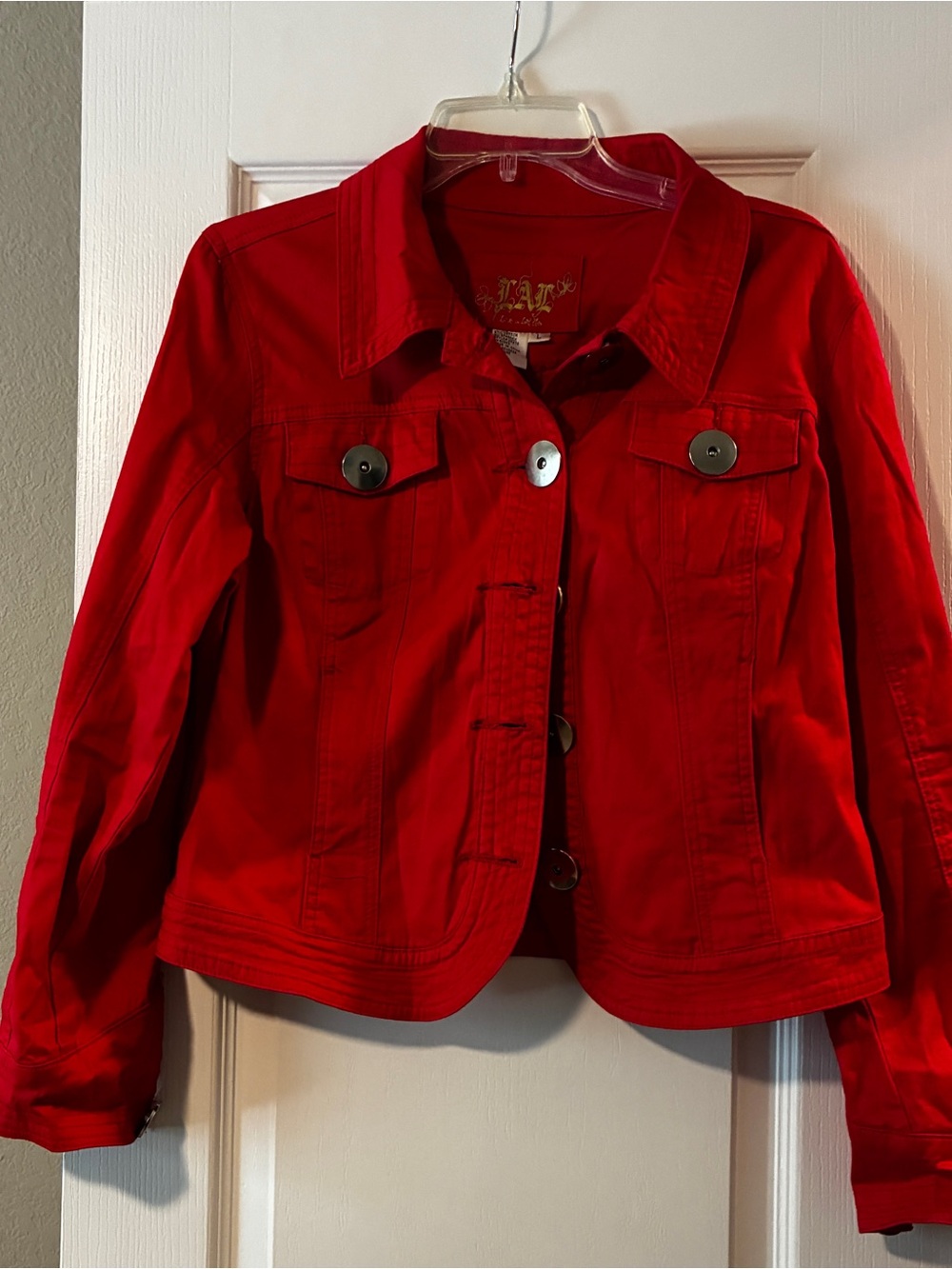 Live a Little Bright Red Button-Front Jean Jacket